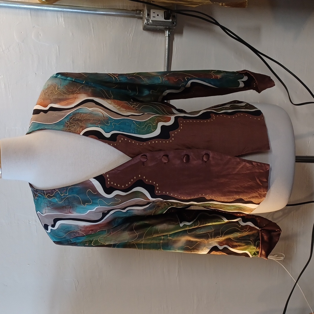 Louise Blumberg silk watercolor blazer jacket coat sz M